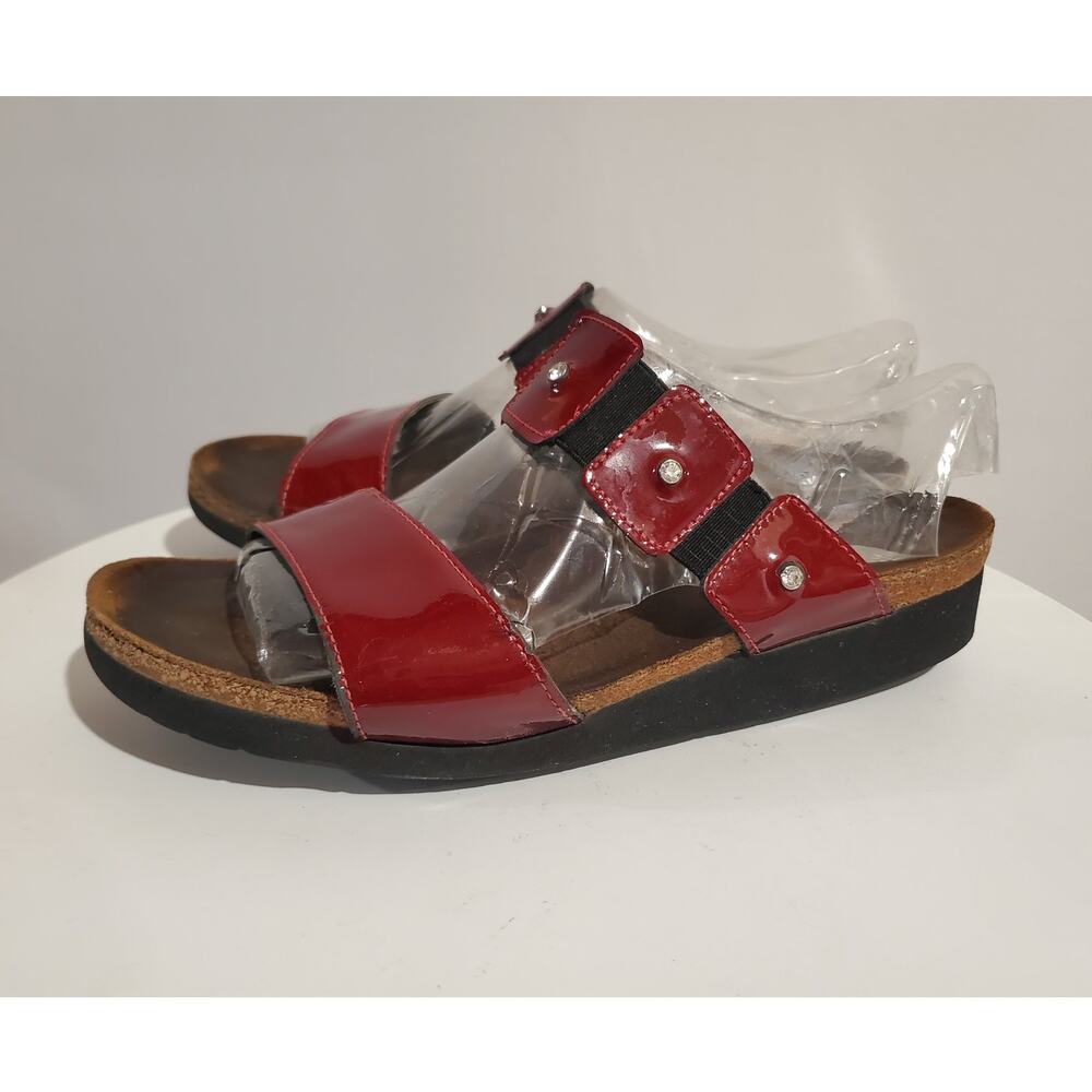 Naot Ashley Patent Leather Jeweled Slip On Wedge Footbed Sandals Size 9 EU 40